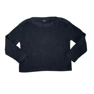 Quince Fisherman Sweater Womens Medium Black Excellent Organic Cotton Boat Neck